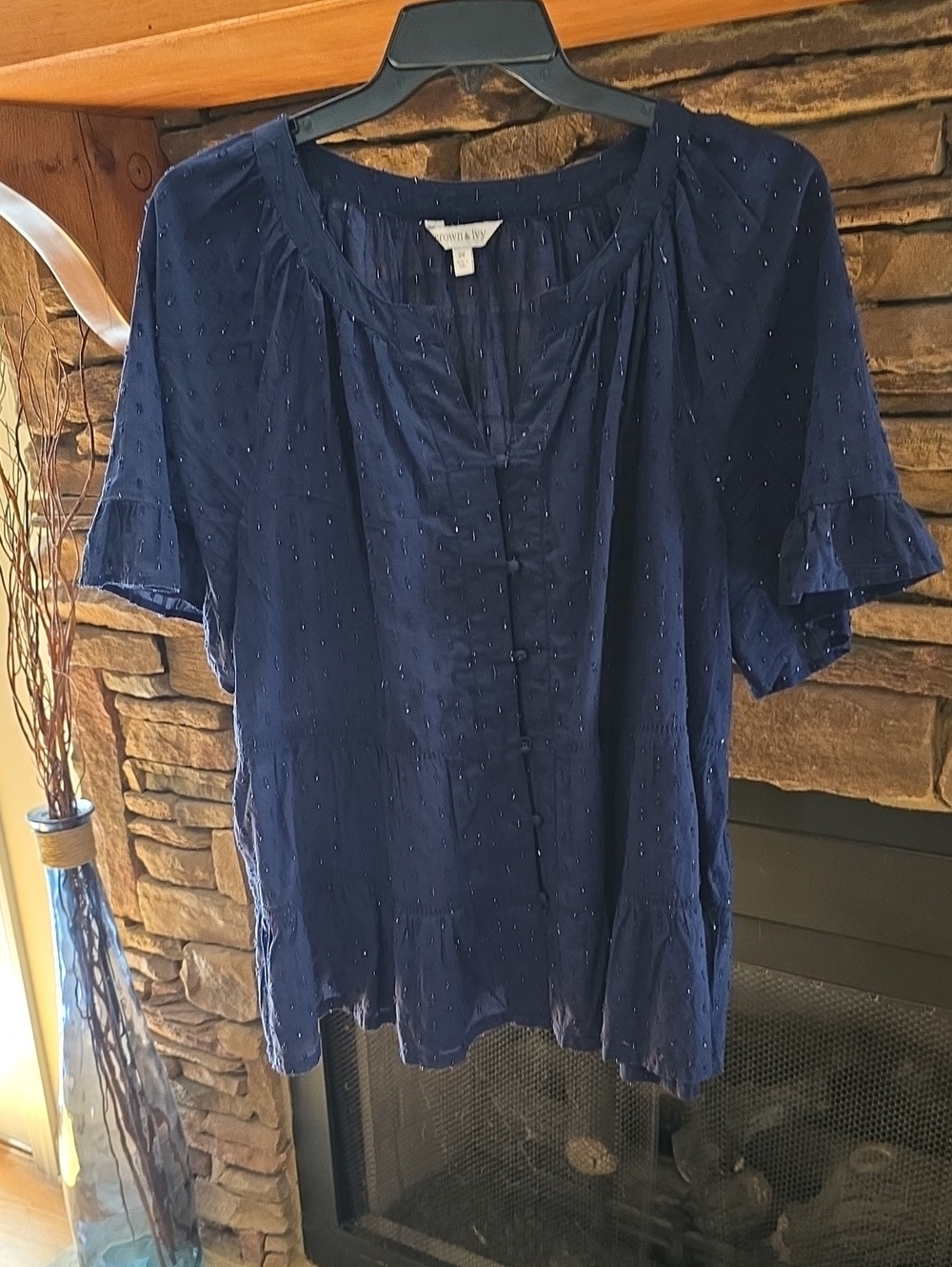 crown & ivy Navy Eyelet Button-Front Blouse